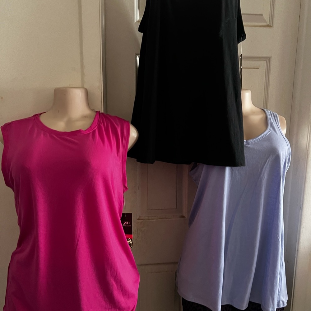 Women's Sleeveless Tops - Black, Pink, and Light Blue